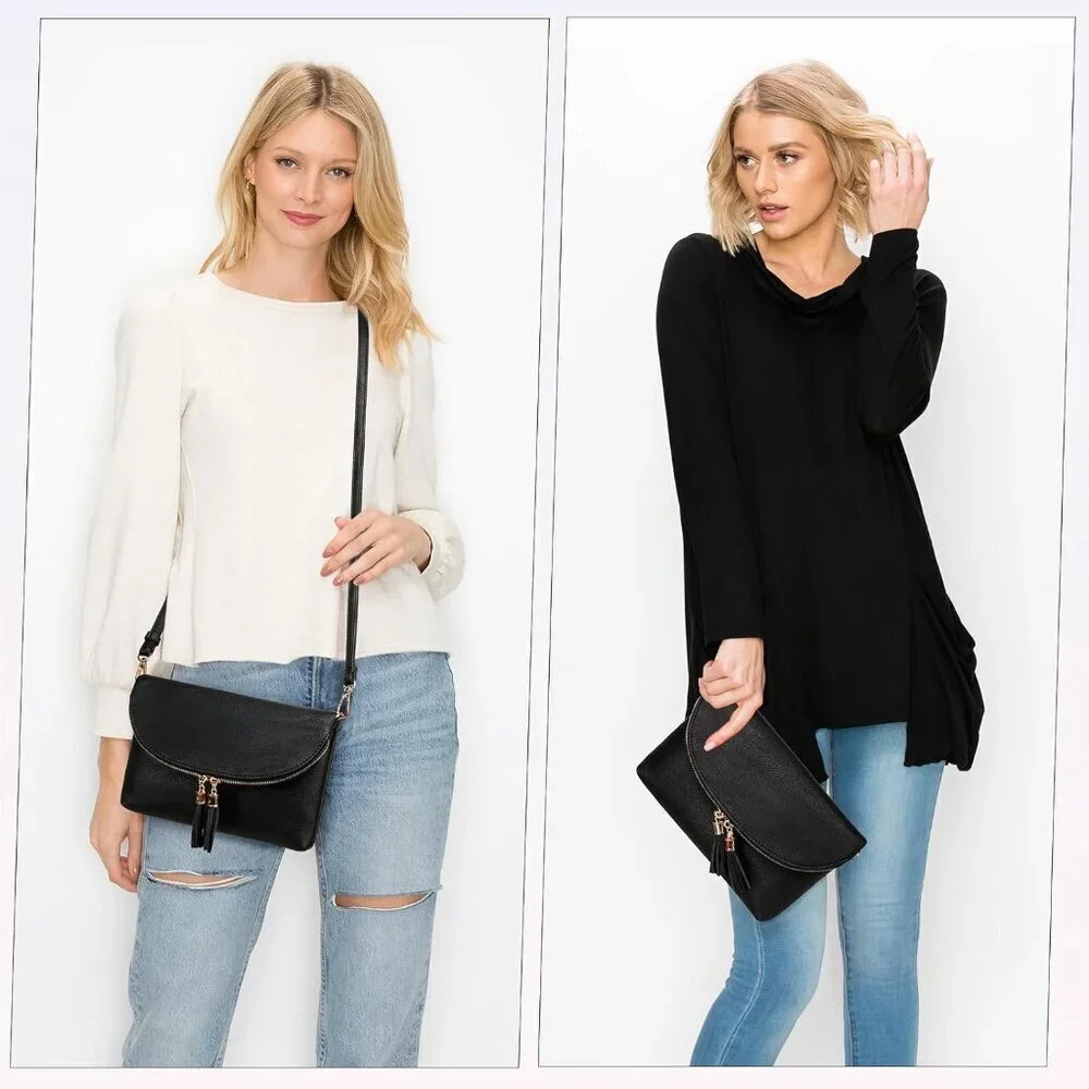 Women's Faux Leather Envelope Clutch Multi Compartments Crossbody Bag