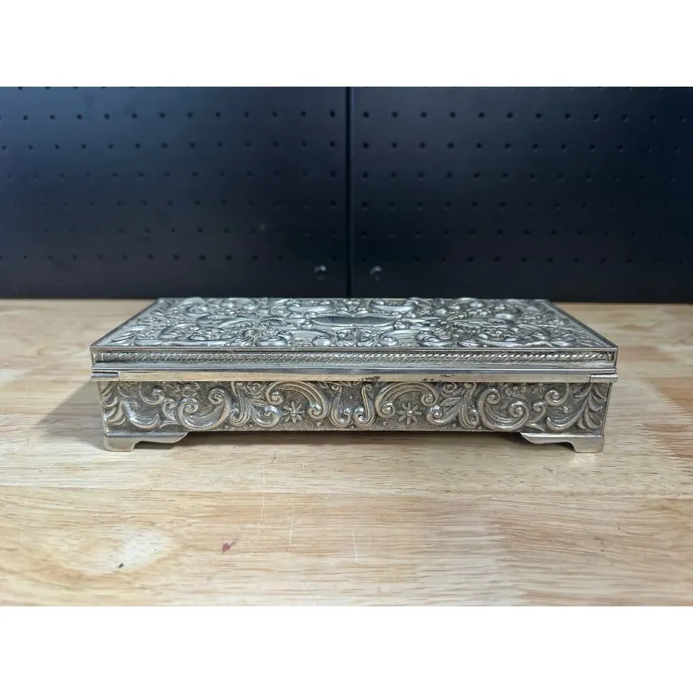 VINTAGE - GODINGER 1992 SILVER PLATED RECTANGULAR JEWELRY BOX WITH SOFT LINING