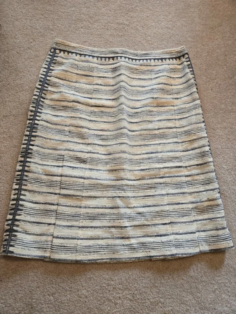 Tory Burch Ivory and Blue-Grey A-line Skirt Size 14