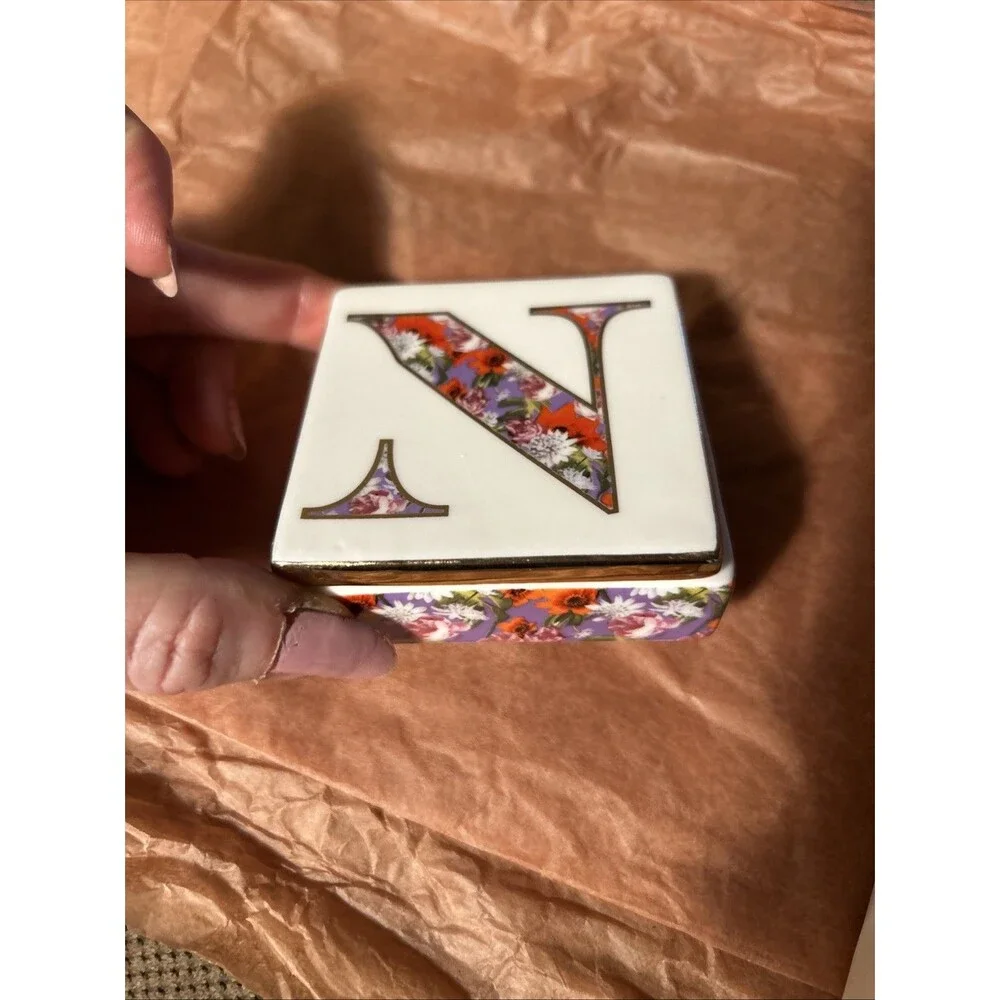 N Anthropologie Monogram Journal for N Names & Porcelain Trinket Box NEW Nancy
