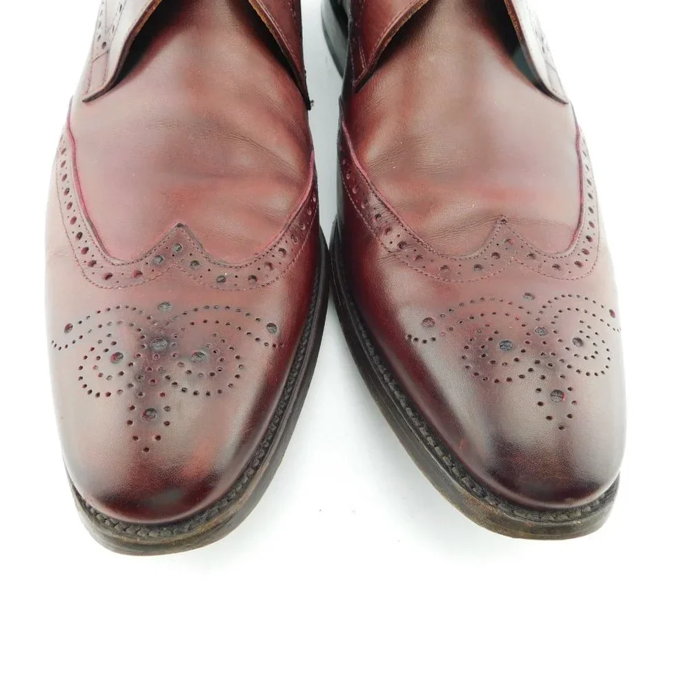 ED MEIER Burgundy Leather Medallion Wingtip Oxfords Shoes 10.5UK