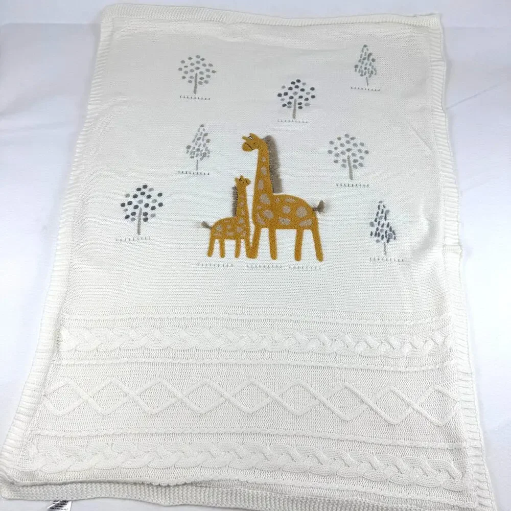 Pottery Barn Kids Giraffe Sherpa Backed Knit Baby Blanket Cream Nursery