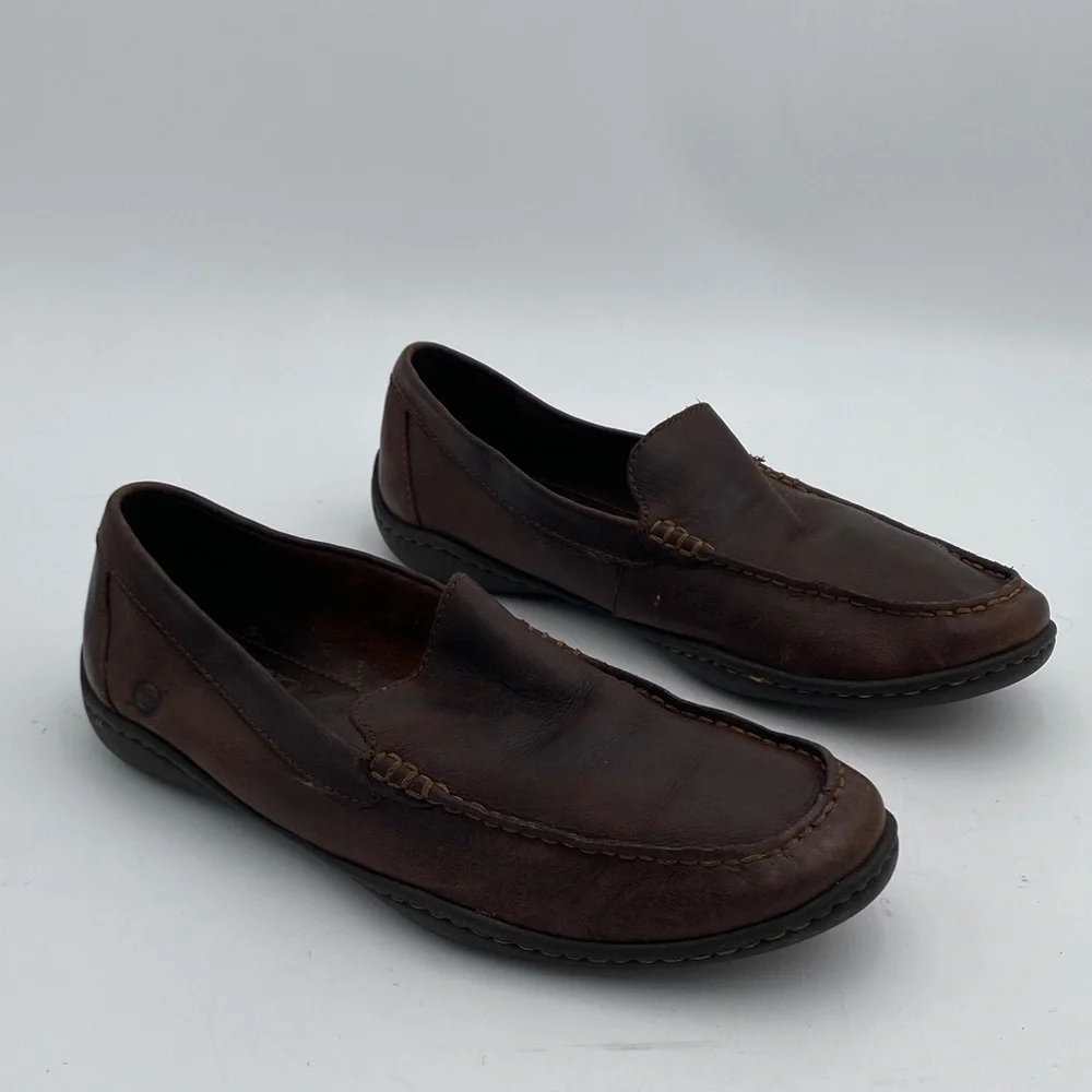 Born Dark Brown Leather Slip-On Loafers mens 8.5 slip on casual retro