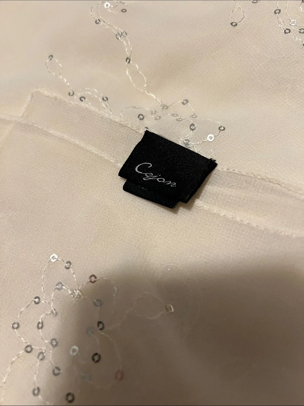 Cejon Beaded Embellished Cream Scarf
