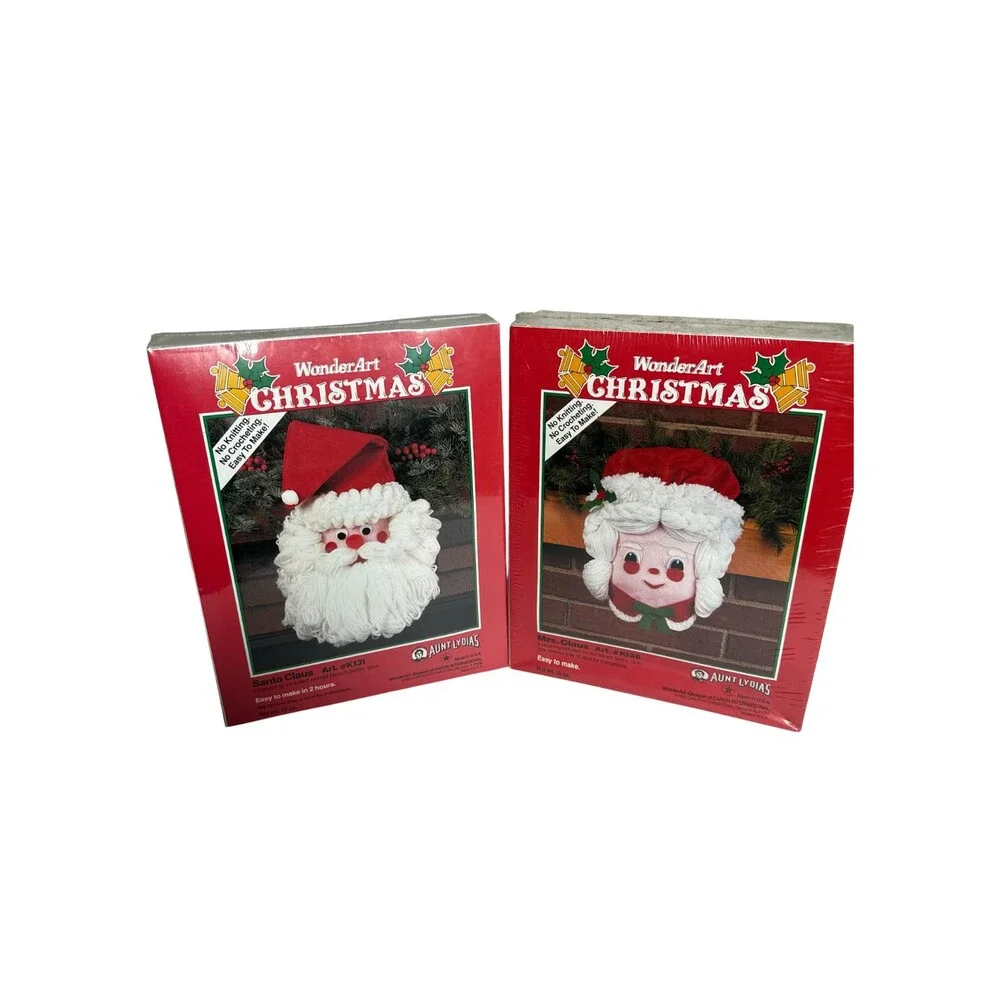 WonderArt Christmas Santa & Mrs Claus Craft Kits K131 K136 NOS Sealed 1991
