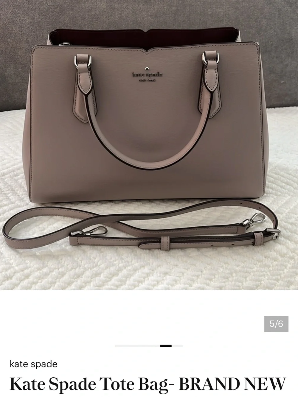 kate spade Mauve-Taupe Leather Satchel with Dark Plum Interior