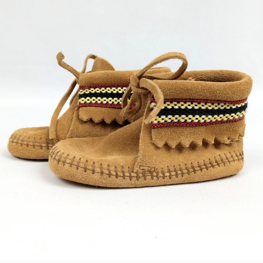 Minnetonka Moccasins Child's Suede & Woven Fabric Moccasins Vintage 12-18 months