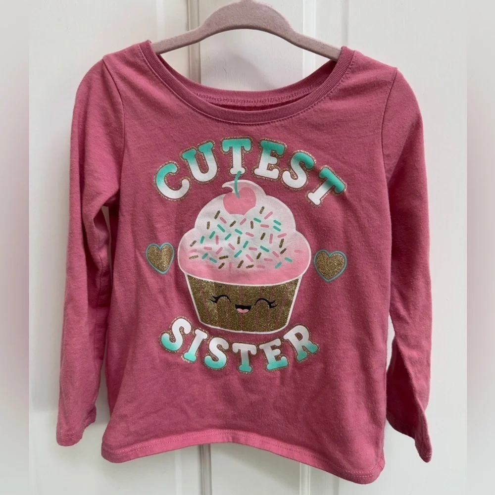 The Children’s Place 3T Pink Cutest Sister Cupcake Long Sleeve T Shirt Blouse