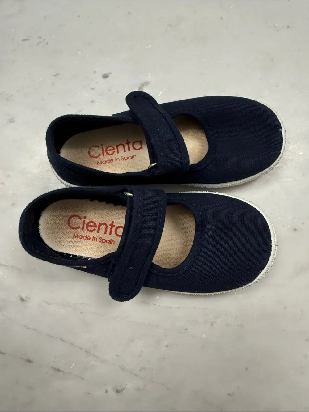 Cienta Navy Canvas Mary Jane with Hook-and-Loop Strap
