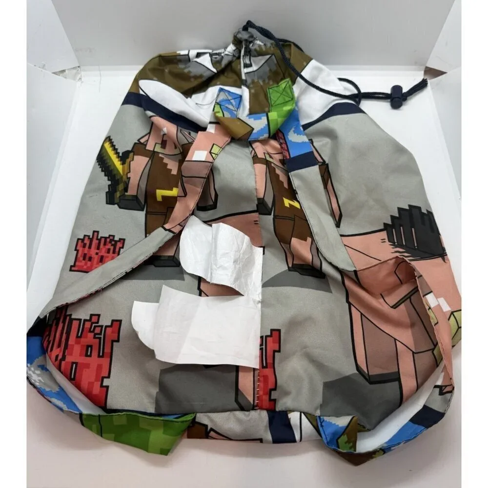 Mojang Minecraft Polyester Draw String Backpack Soft All Over Print Anime