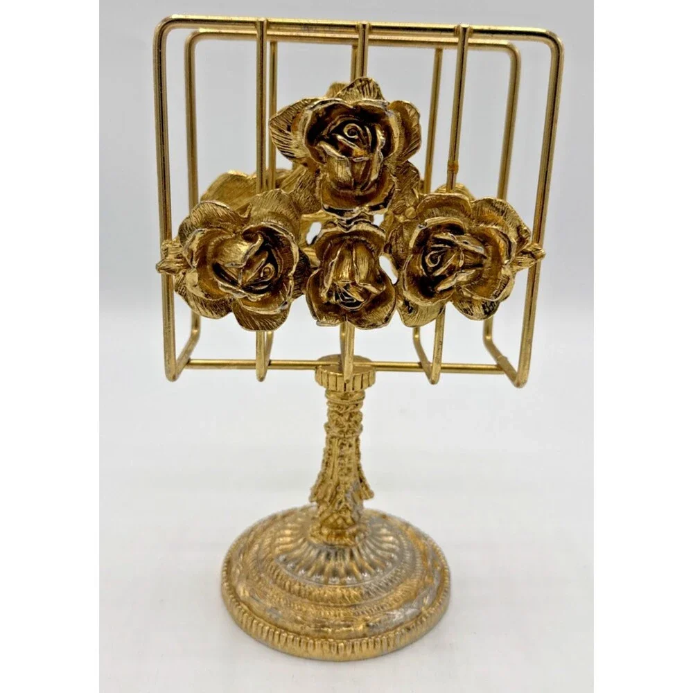 Vintage Ormulo Gold Roses/Floral Hand Towel, Napkin, Letter Holder 7.5” X 4.5”