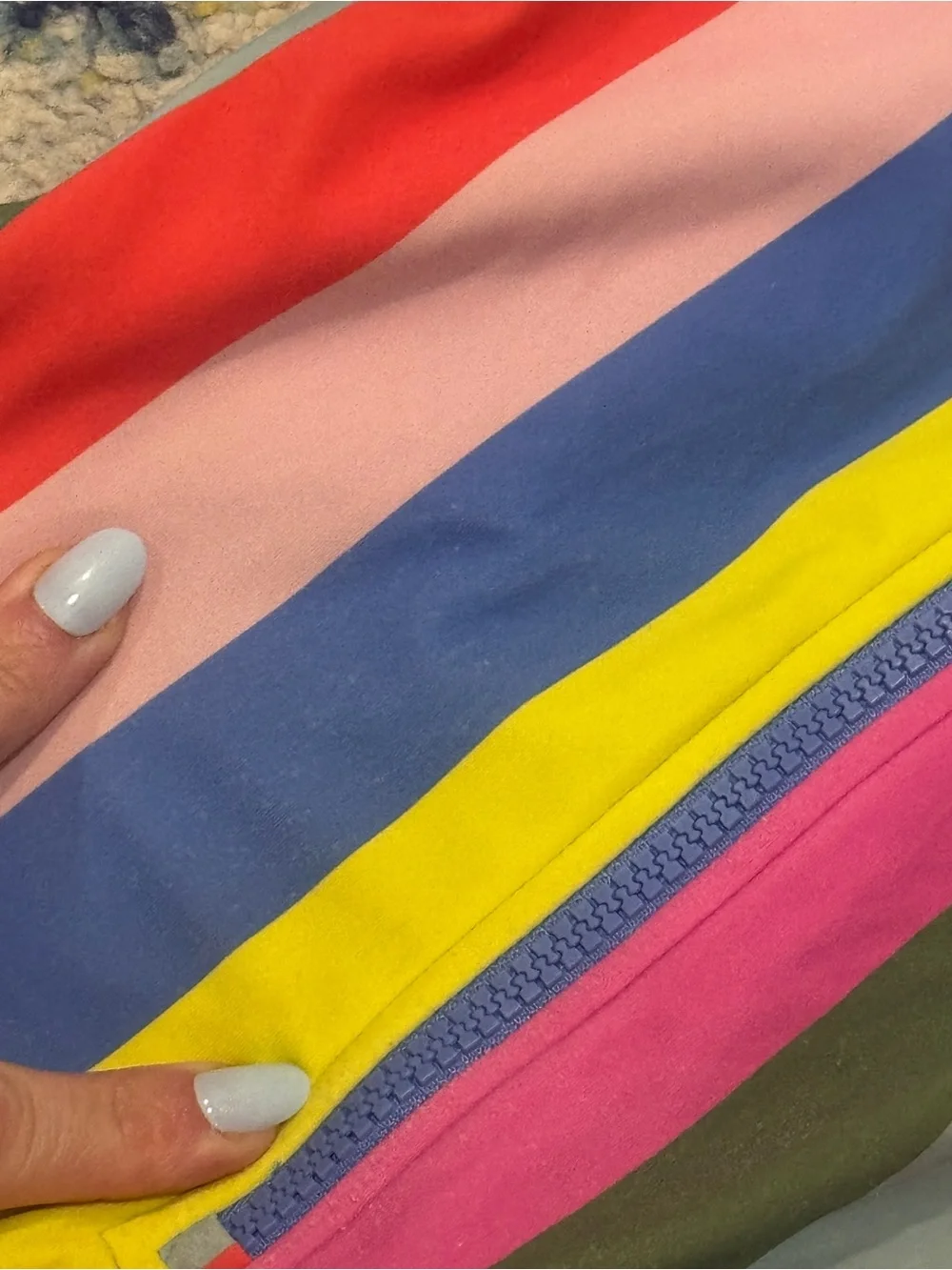 Mini Boden rainbow striped rashguard one piece swimsuit zip long sleeve girls