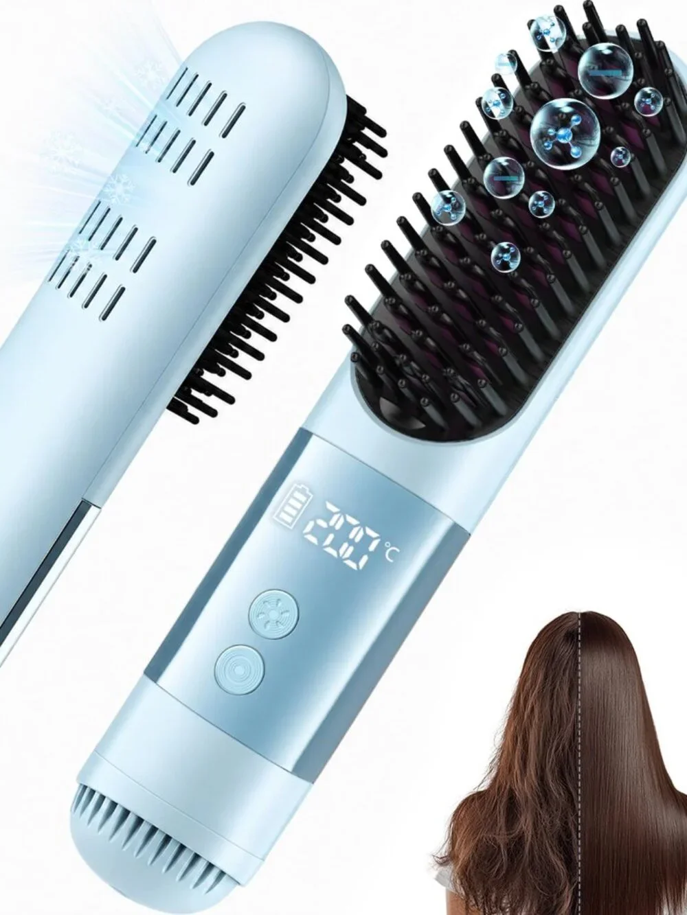 Cordless Hair Straightener Brush with Cool Air, 5-in-1 Portable Ionic Frizz-Free