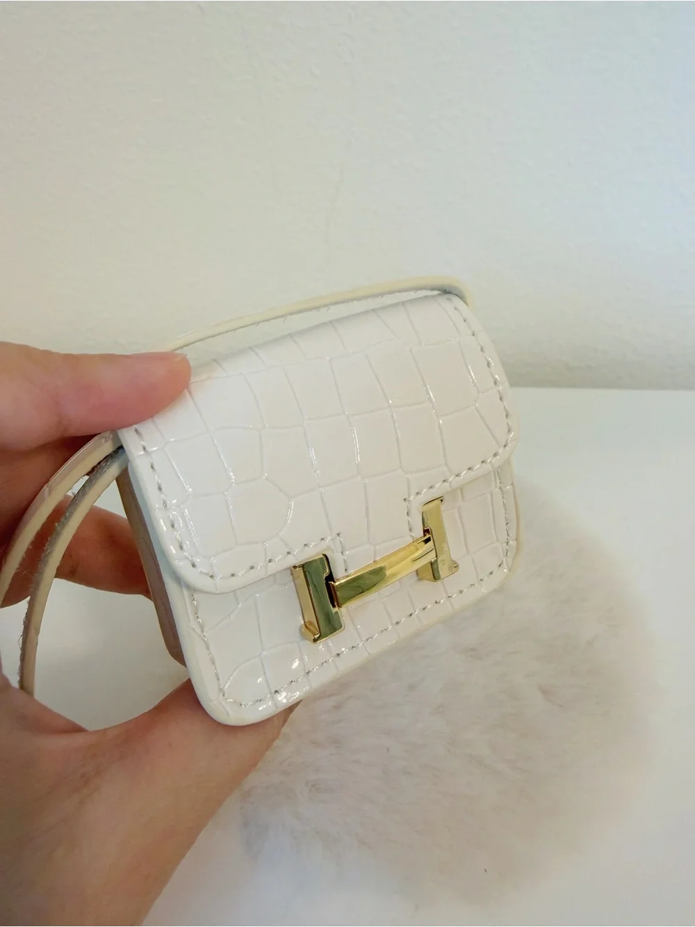 Mini Ivory Croc Embossed Bag Charm