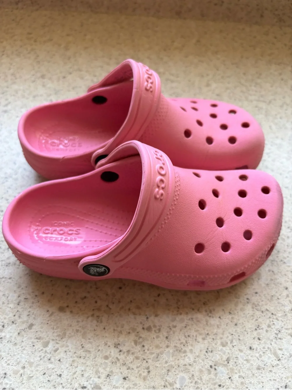 CROCS - Kids Pink Classic Croc Clogs - Slip-On Shoes w/ Heal Strap Girl Size 12