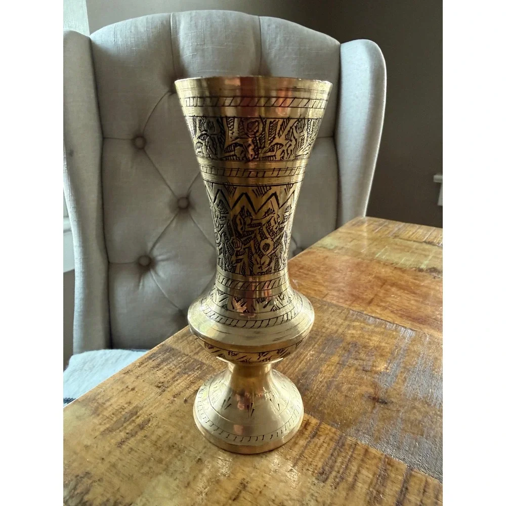 Brass Etched Bud Vase Gold Vintage Brass Decorative