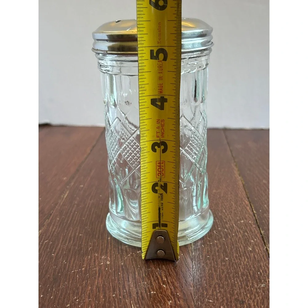 Vintage Clear Diamond Pattern Glass Sugar Shaker Spice Dispenser Stainless Lid