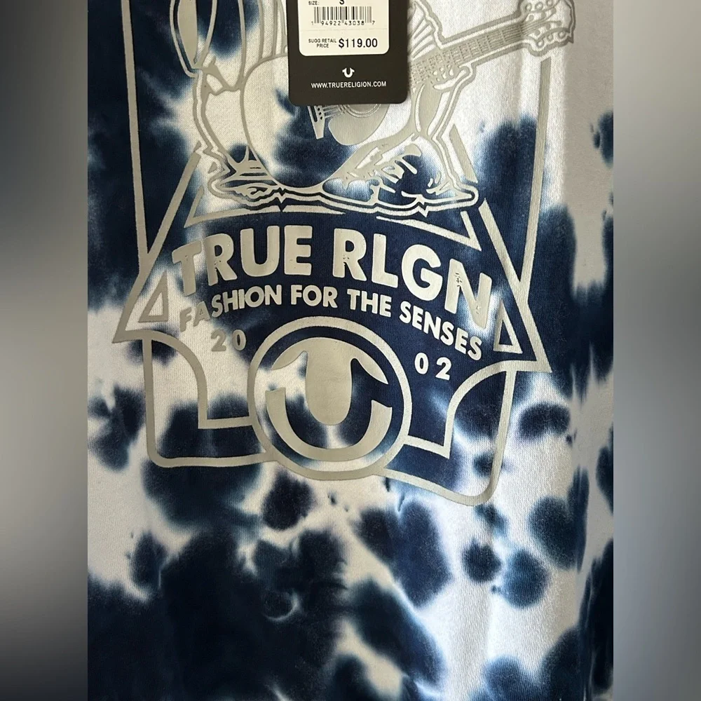 True Religion Tie Dye Sweatshirt Blue White Size Small NWT