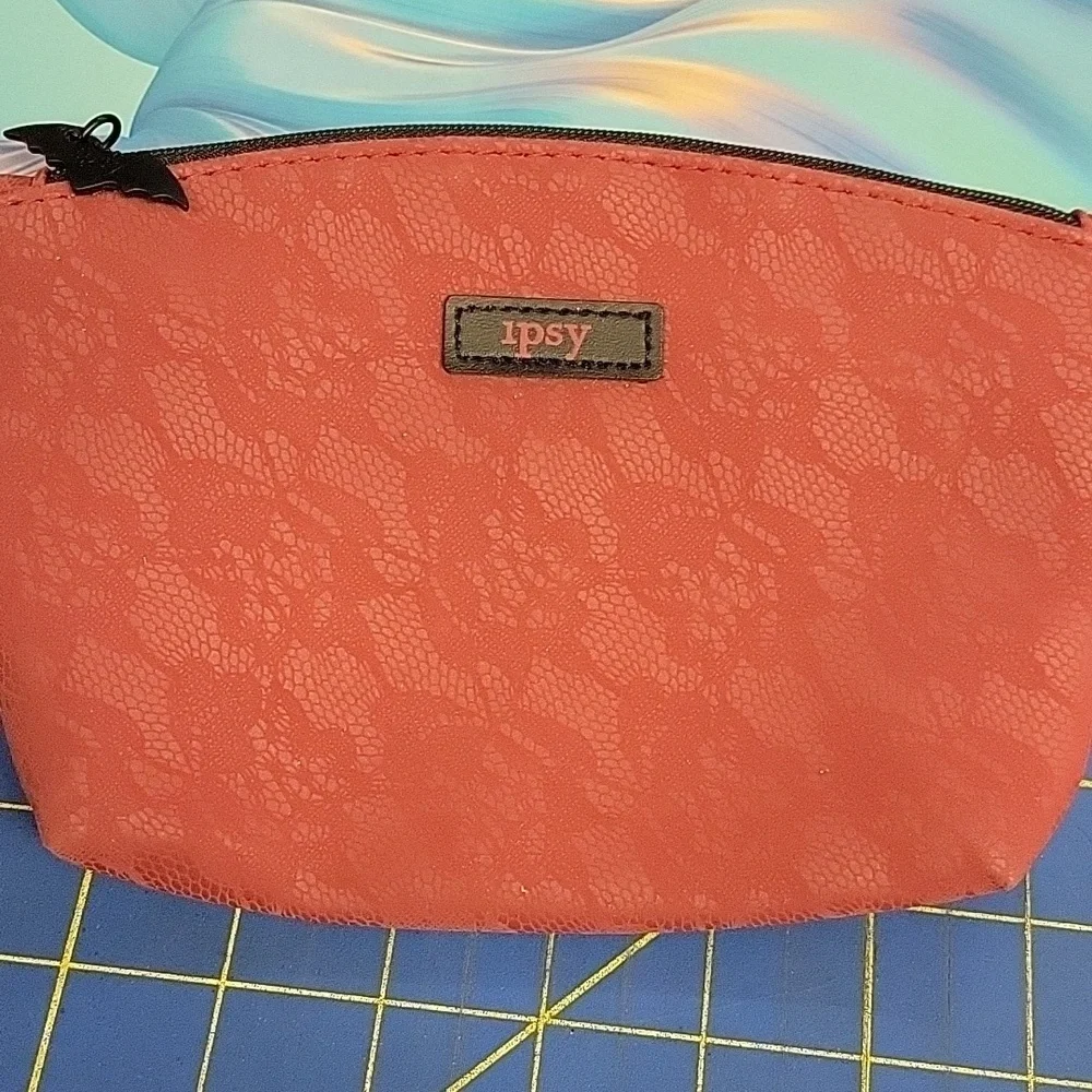 Reddish Lace Look Cosmetic Bag 7x5