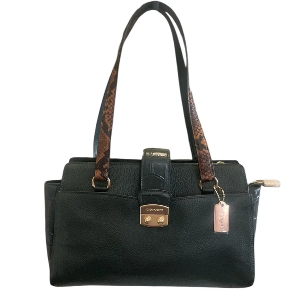 Coach Avary Carryall w/Reptile Embossed Leather.Deep Green & Brown.Gold Hardware