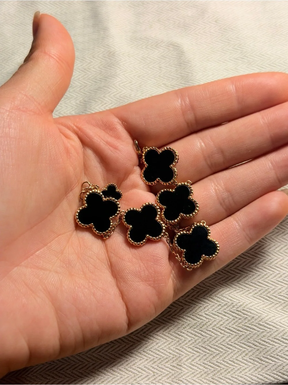 Van Cleef & Arpels Gold Bracelet with Black Alhambra Motifs