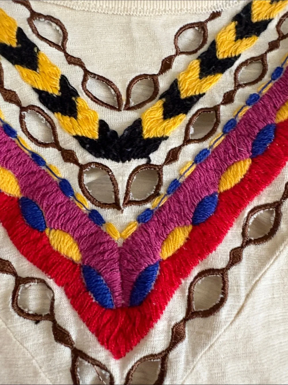 Free People Cream Blouse with Multicolor Embroidery NWOT