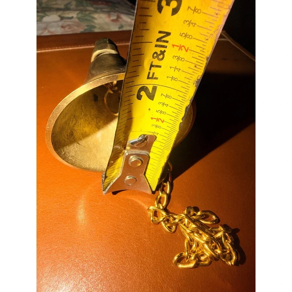 Vintage Solid Brass Wall Bell with Chain Cottagecore Nautical Door Bell Decor