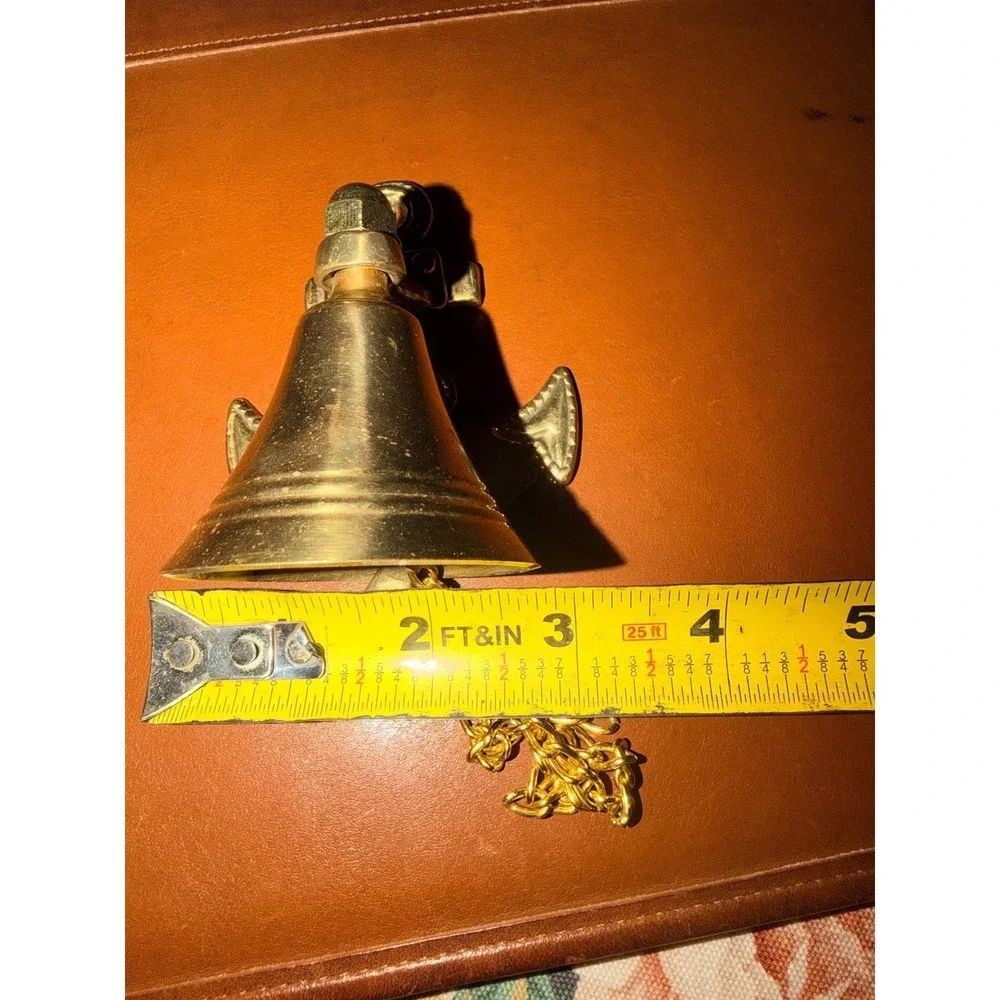 Vintage Solid Brass Wall Bell with Chain Cottagecore Nautical Door Bell Decor