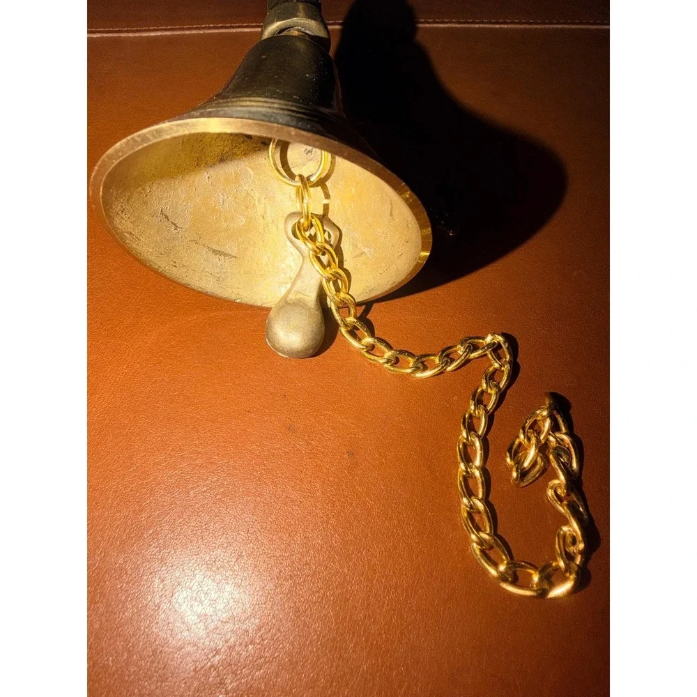 Vintage Solid Brass Wall Bell with Chain Cottagecore Nautical Door Bell Decor
