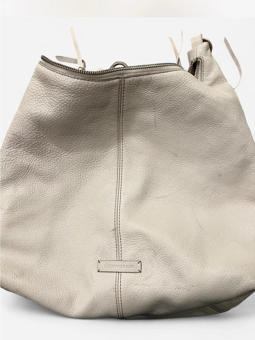 Lucky Brand Taupe/Cream Pebbled Leather Hobo