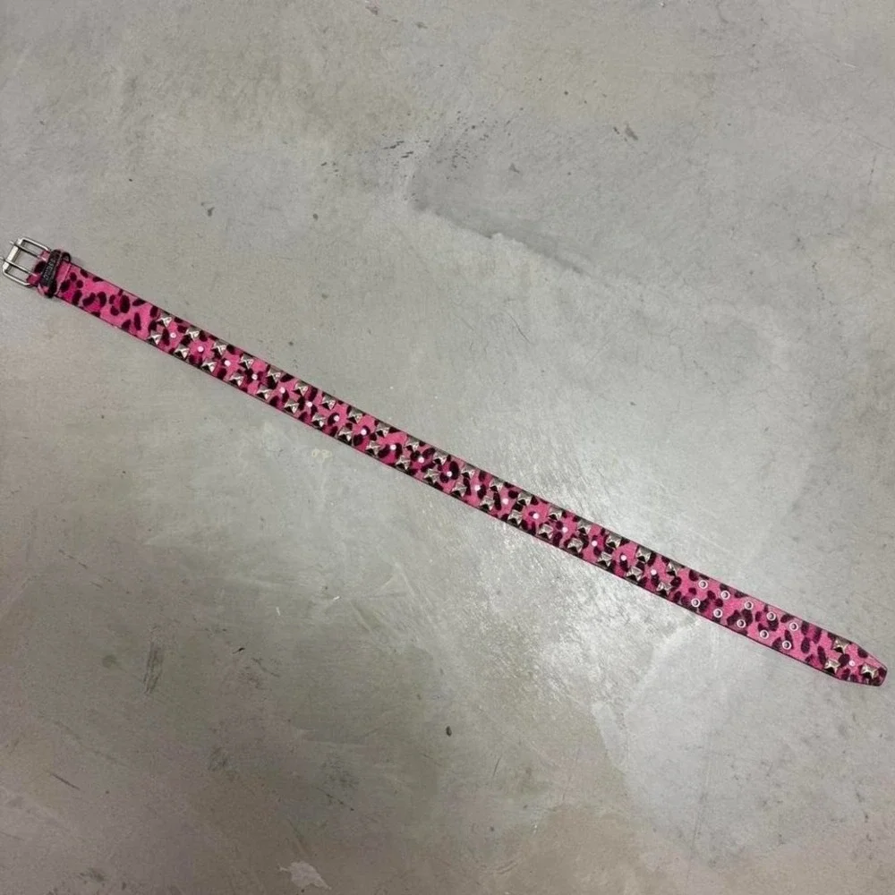 Vintage y2k‎ Women's Pink Guess Cheetah Print Studded Leather Belt