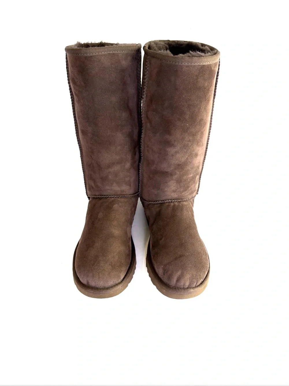 UGG 5815 Classic Tall Chocolate Brown Suede Boots Women Size 7 Sheepskin Lined
