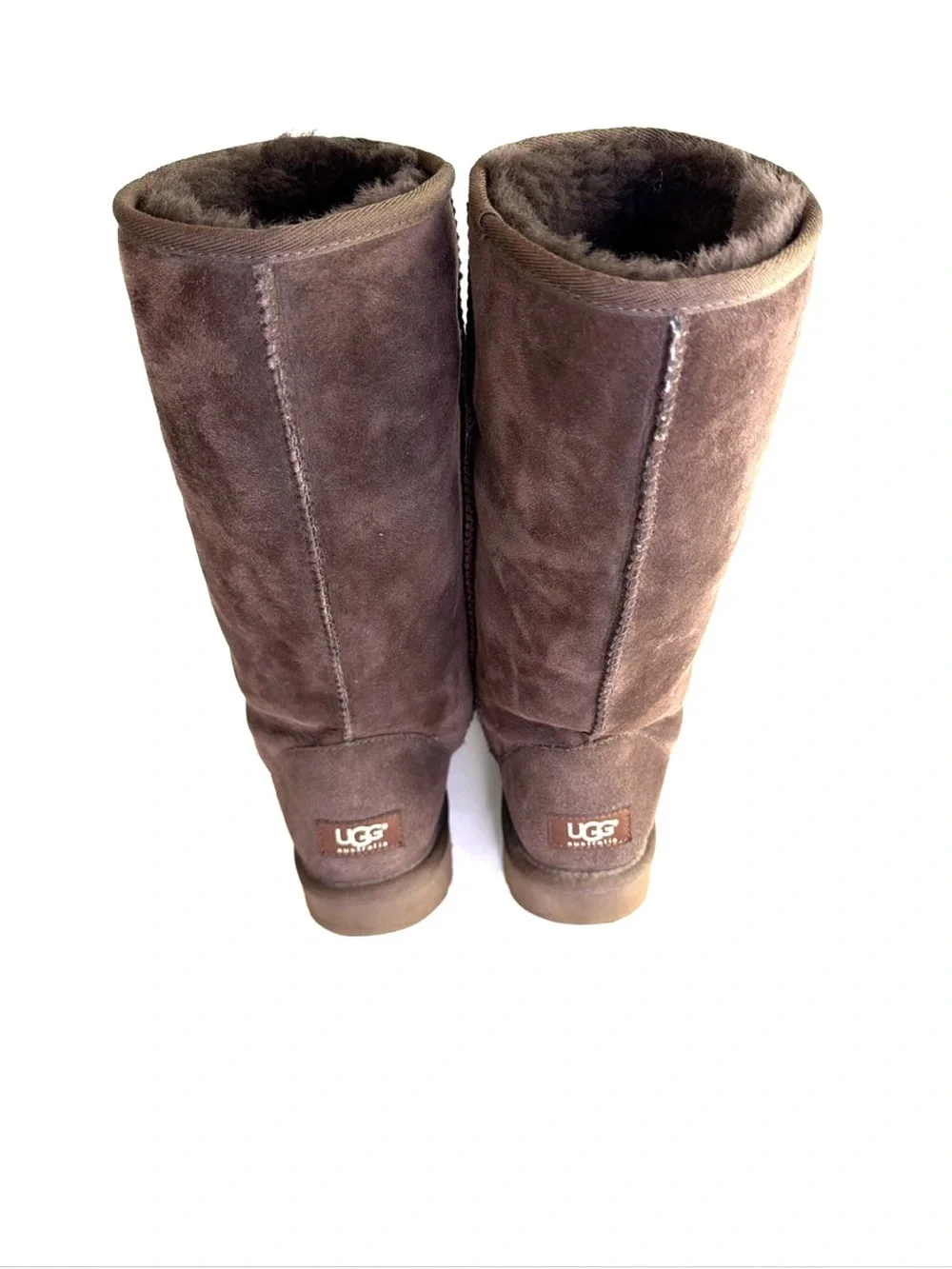 UGG 5815 Classic Tall Chocolate Brown Suede Boots Women Size 7 Sheepskin Lined