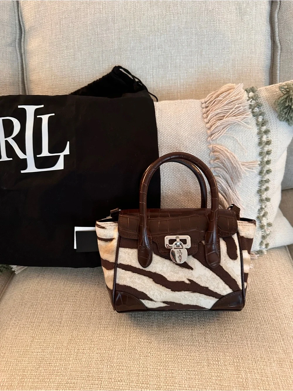 Lauren Ralph Lauren Zebra-Print Canvas Small Tanner Satchel NWT