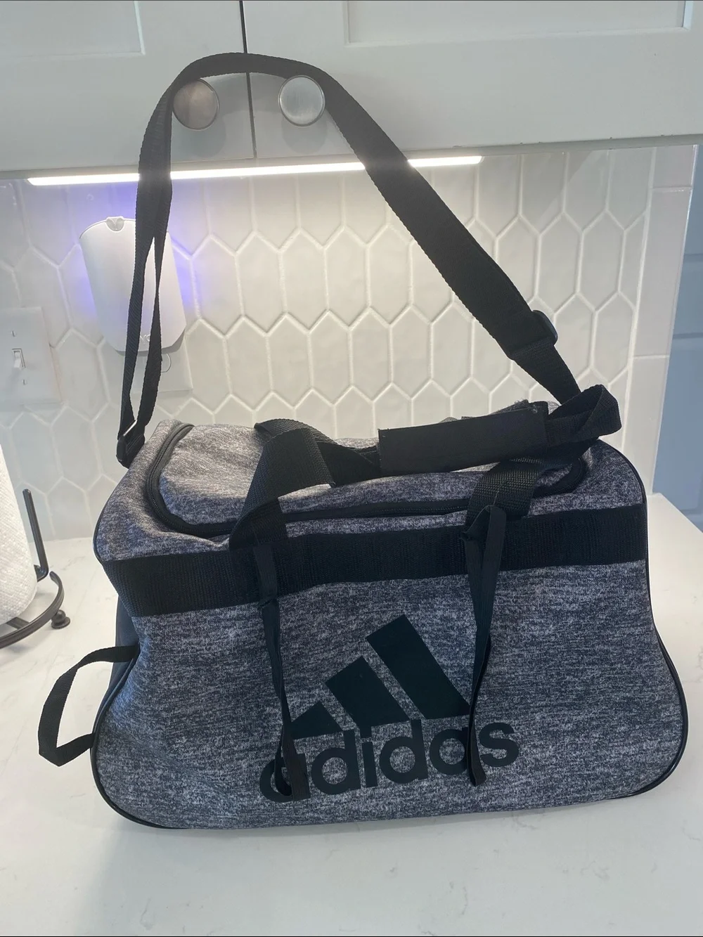 Adidas Gray and Black Logo Athletic Duffel Gym Bag EUC