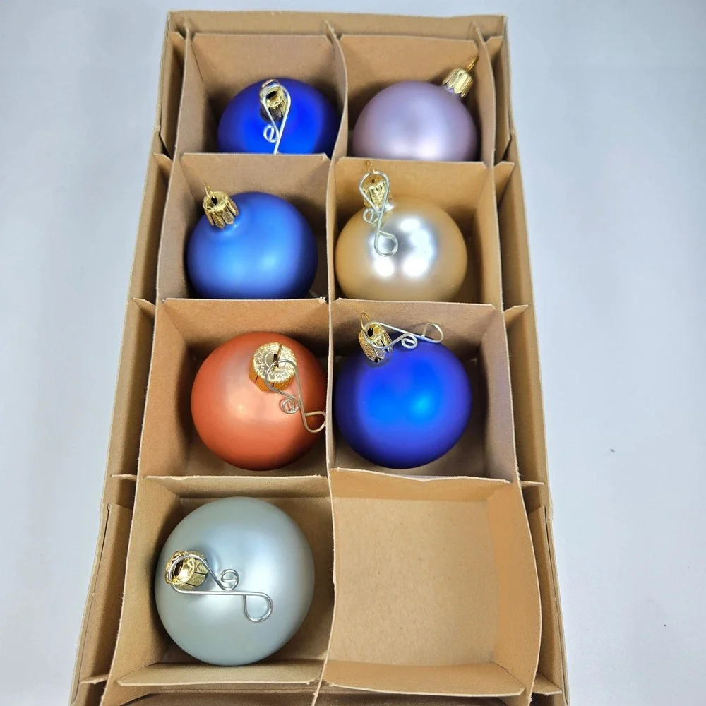 Vintage S & H Germany Kurt Adler Frosted Pearlized Christmas Ball Ornaments‎ Box