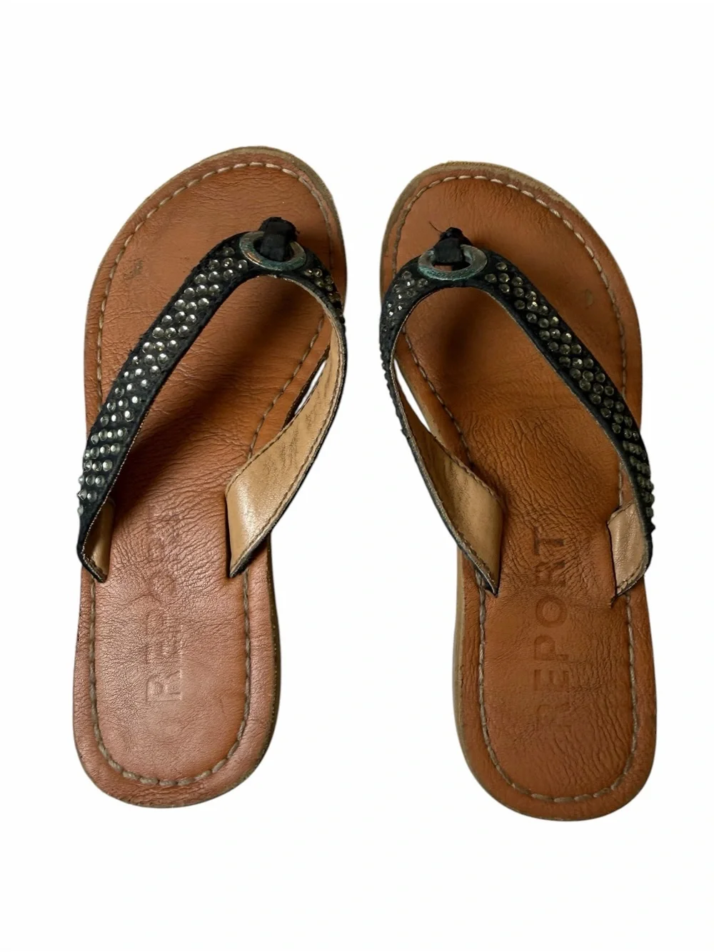 Report Black Studded Sandals with Brown Footbed