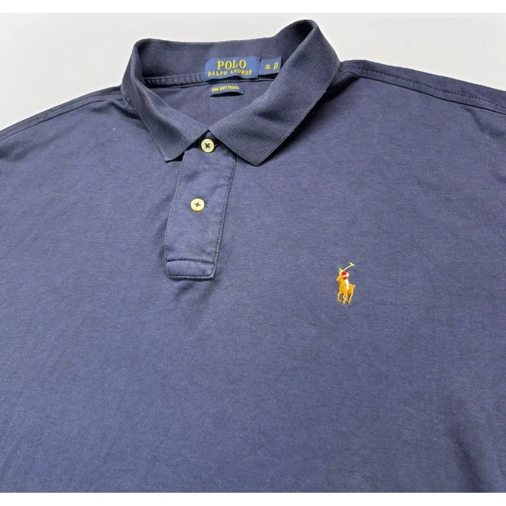 Polo Ralph Lauren Pima Soft Touch Polo Shirt Mens XL Navy‎ Blue Flesh Pony