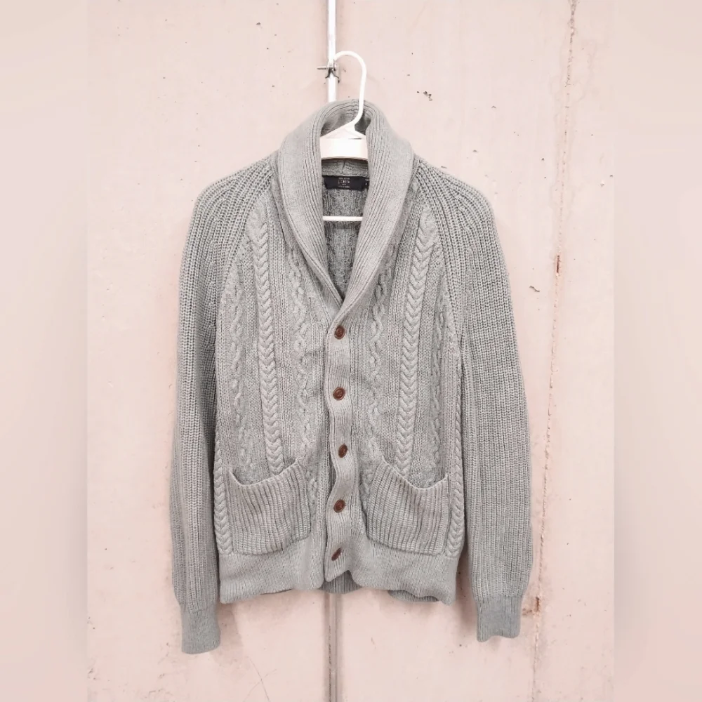 Men's Blue Green Cable Knit Sweater