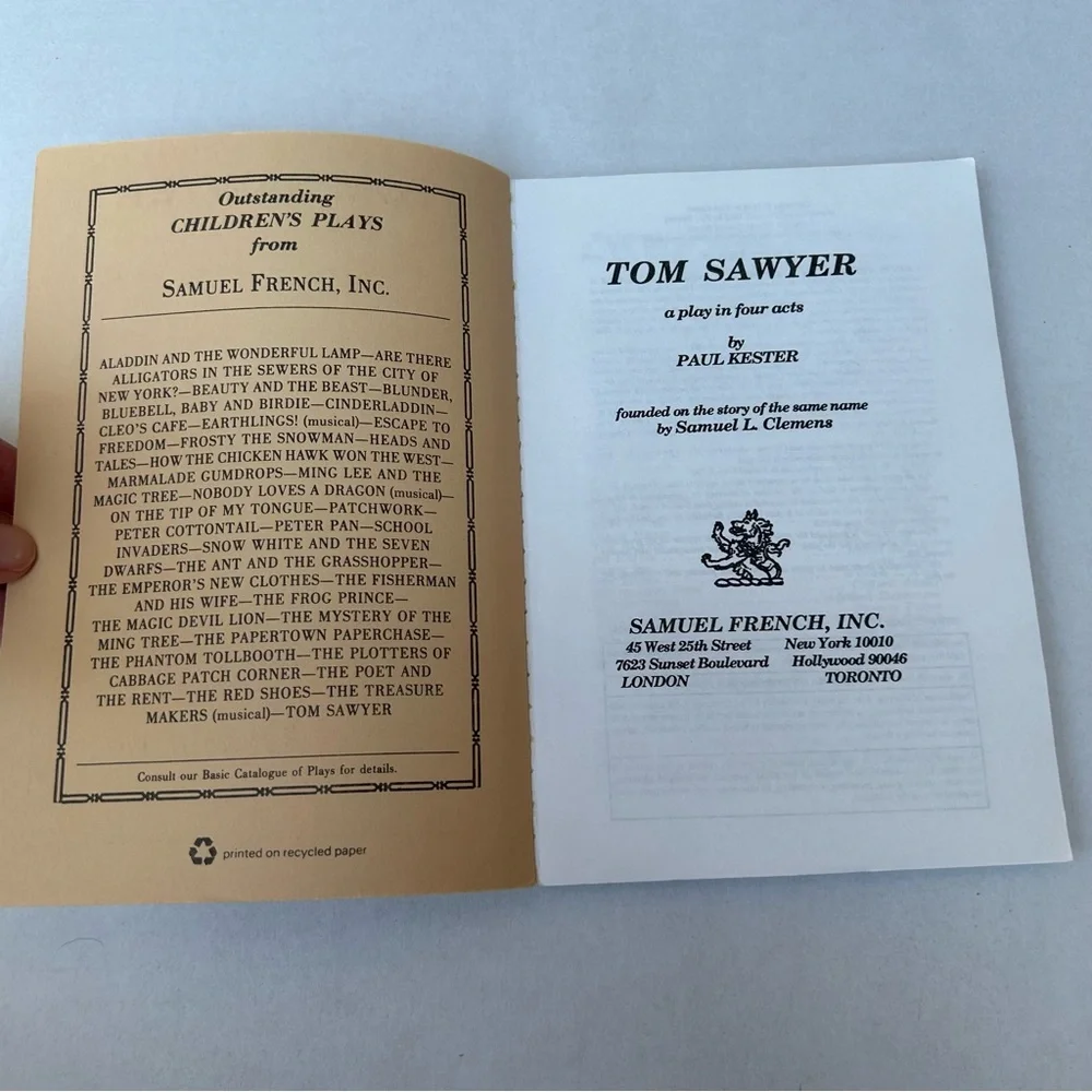 Tom Sawyer: A Play in Four Acts Paul Kester 0573616825 Vintage Paperback