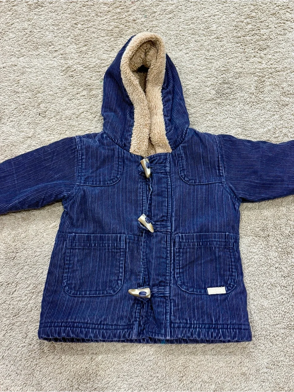 Old Navy Toddler Corduroy Hooded Toggle Coat Jacket Navy Blue 12-18 Months