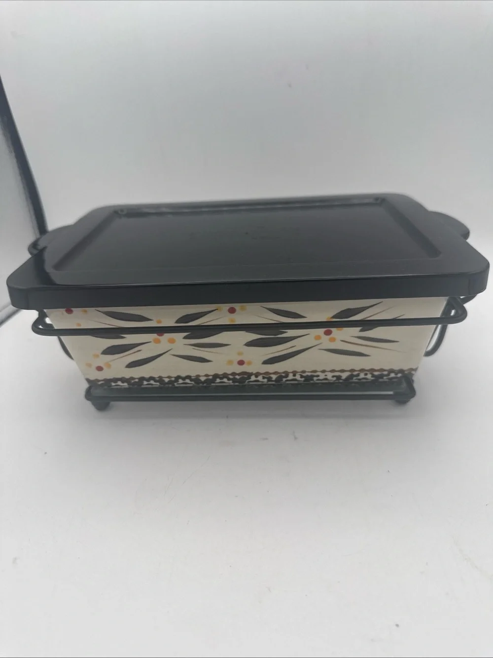 Decorative Black Ceramic Wax Warmer with Floral Accent