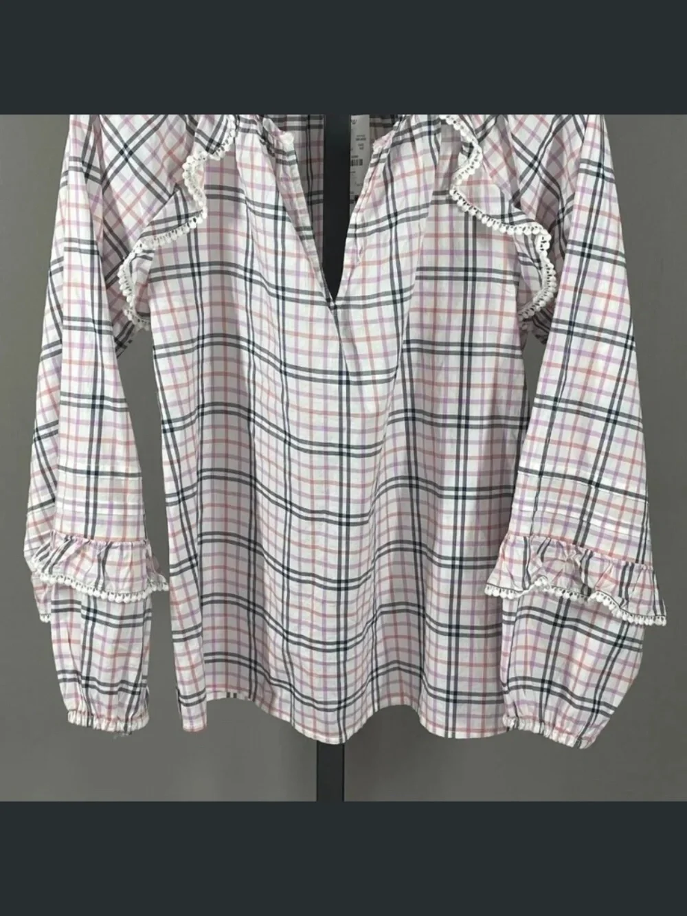 NEW J Crew Shirt Womens XS black purple pink plaid preppy casual pop over