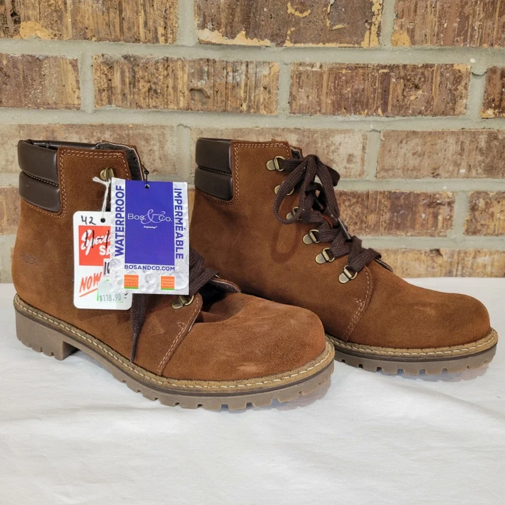 NEW Bos & Co Harper Brown Suede Waterproof Lace Up Boots Mens 42