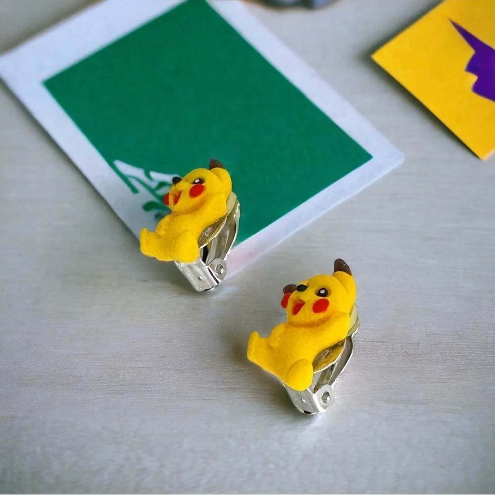 Handmade Pikachu Pokémon Clip-On Earrings