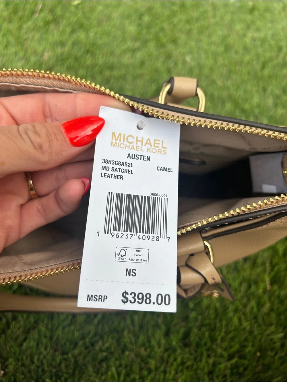 Michael Kors Taupe Pebble Leather Satchel with Gold Accent