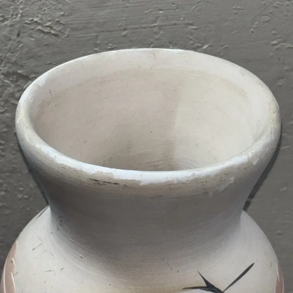 Rose Feathers Desert Pueblo Vase Painted Stoneware Pottery Signed 6