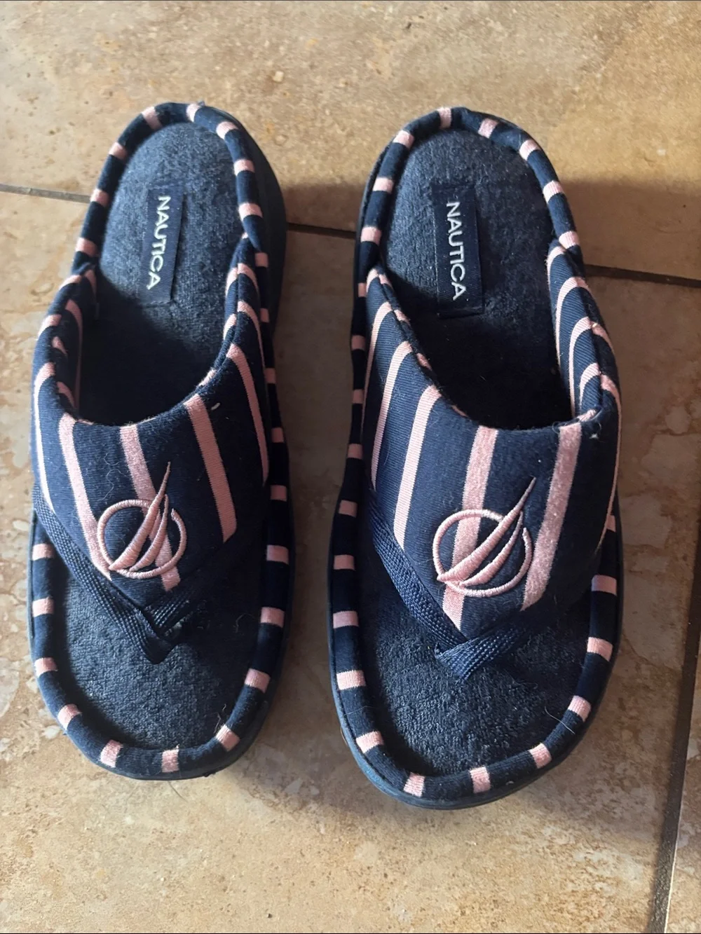 Nautica Kids Navy with Pink Stripe Slide Slippers size 5-5