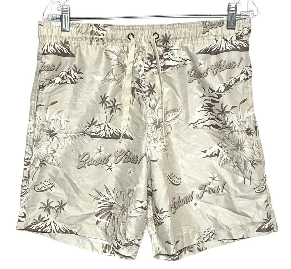 Surf Society Board Shorts Mens M Hawaiian AOP Tropical Swim Trunks Beach Resort