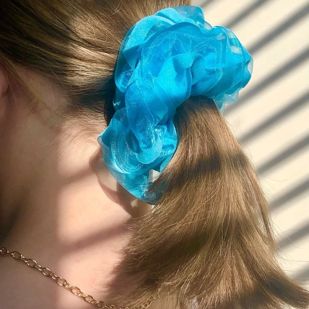 XL blue 2 layer handmade scrunchie